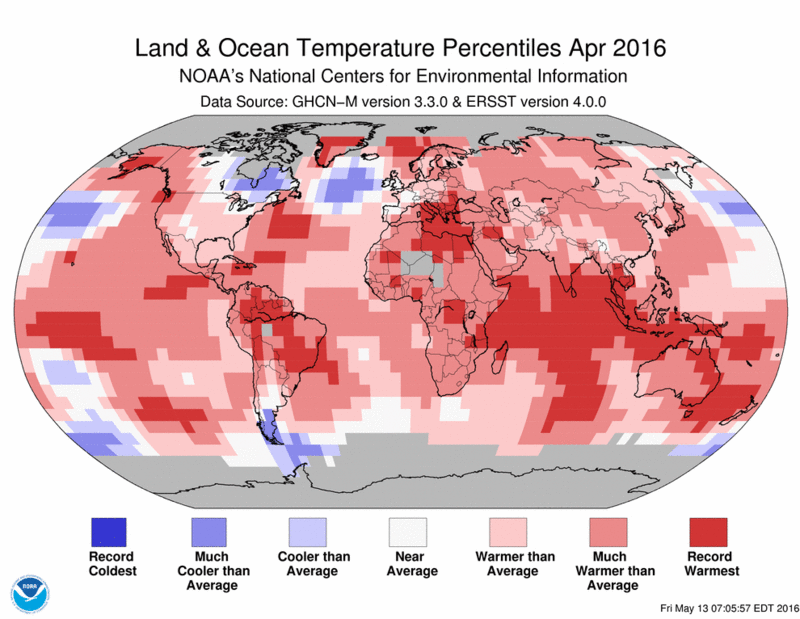 Land and Ocean Temperatures 2016